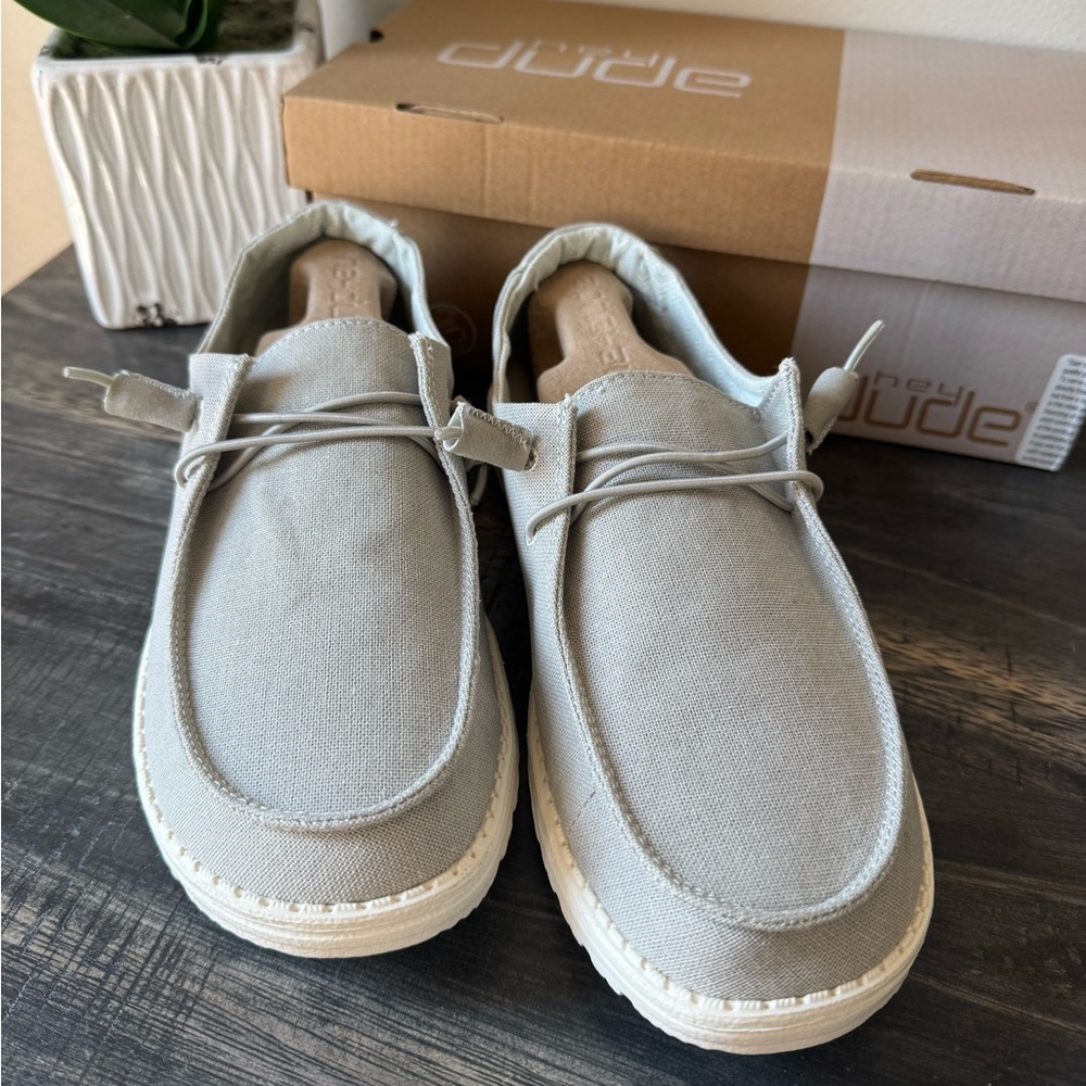 Hey Dude Women's Wendy Size 9 - Light Grey Slub Canvas | Womens Slip on